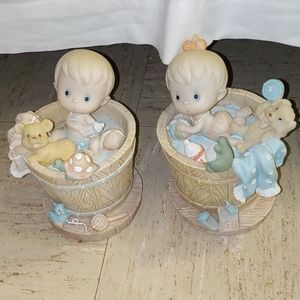 2Baby in Bucket Statues & Piggy Banks (boy/girl)
